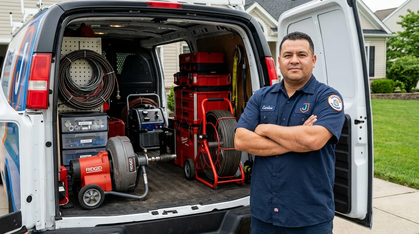 Professional drain cleaning equipment and Johns Plumbing LLC plumber in Canaan