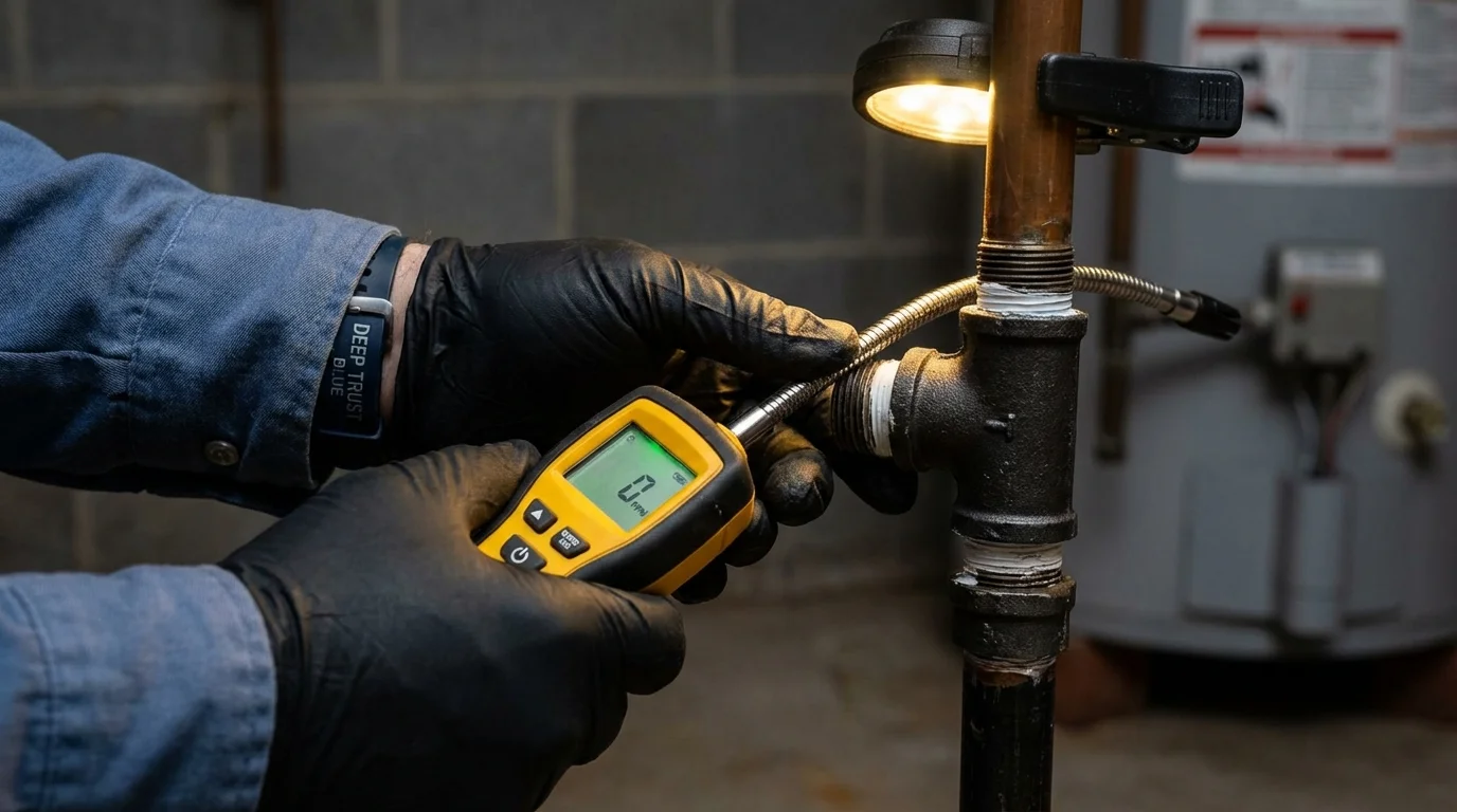 Gas leak detection with electronic sniffer by Johns Plumbing LLC in Canaan