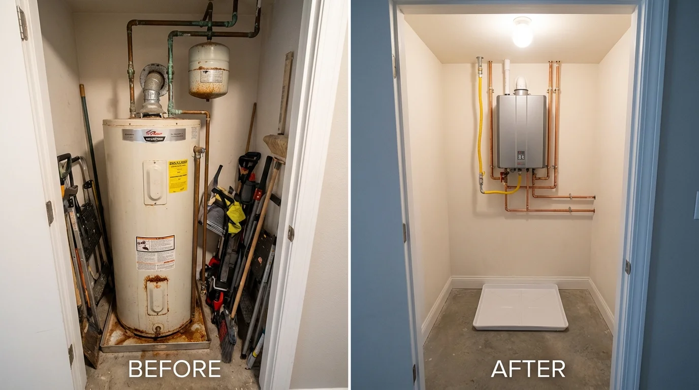 Tank water heater versus wall-mounted tankless unit comparison for Canaan, ME homeowners